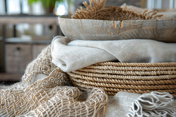 Obraz premium texture in dining room, from delicate lace to sturdy jute, a diverse play of fibers in the dining room speaks the language of texture and tranquility
