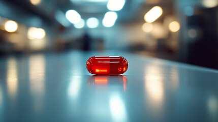 A vibrant red capsule rests calmly on a bright white surface, creating a stunning contrast. Symbolizing urgency, vitality, or transformation, the modern, bright tone evokes clarity and focus.

