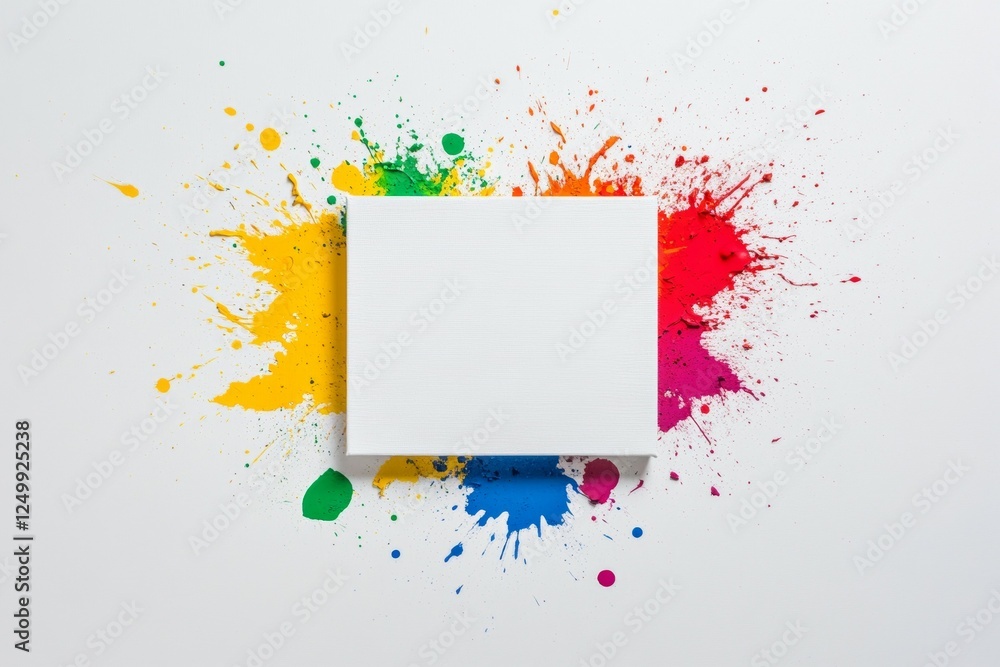 Poster white canvas with a colorful splatter of paint on it