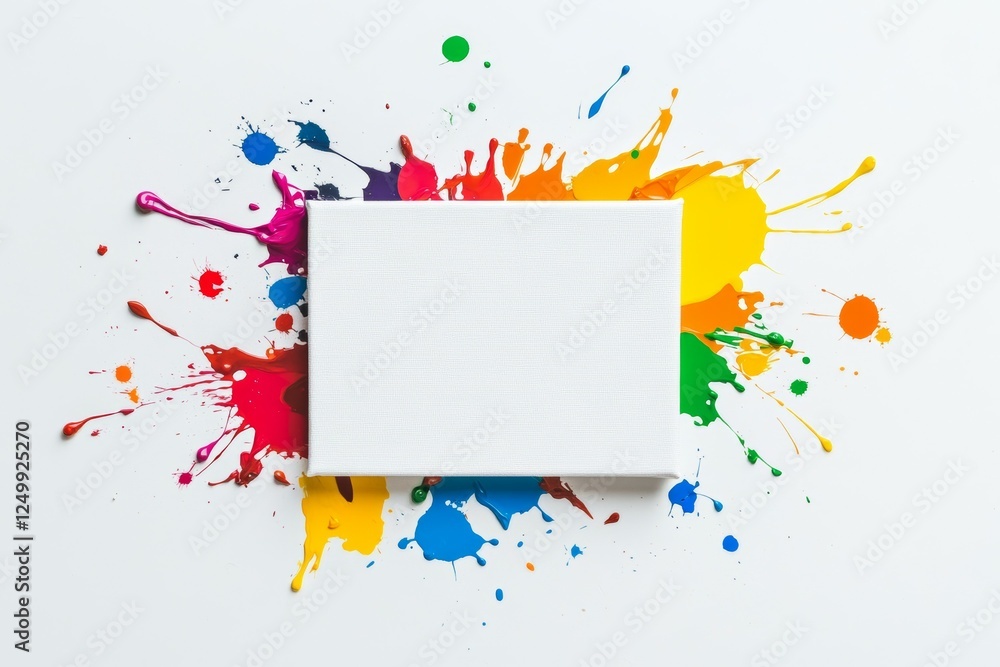 Poster white canvas with a colorful splatter of paint on it
