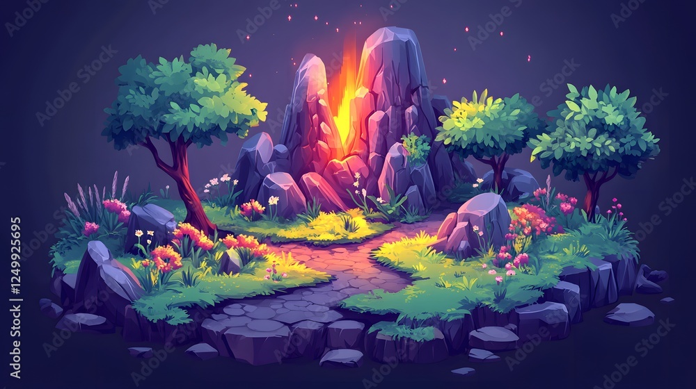 Poster isometric game design of a virtual world bright gr cd043ba2-07c8-4827-a561-a0086b596a7c 3 with color