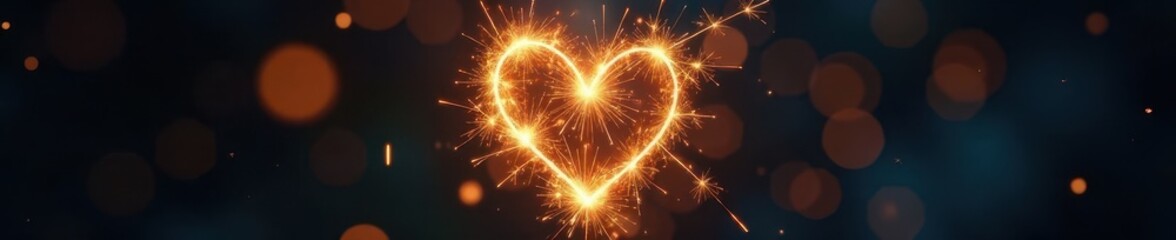 Heart-shaped sparkler, fiery gold, bright sparks, gold, golden, anniversary