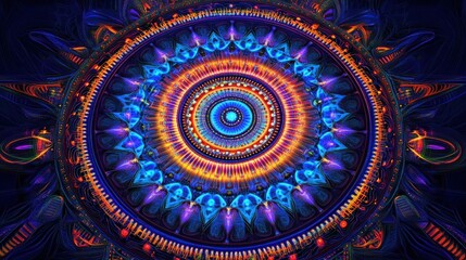 Hypnotic Mandala in Blue and Gold: A Mesmerizing Digital Art Creation