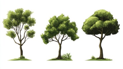 Obraz premium Three lush green trees, isolated, nature, background white, design