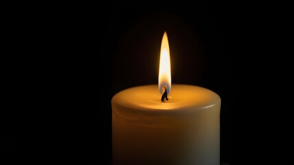 A solitary candle flame glowing softly in a dark space