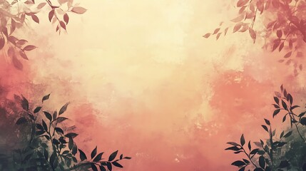 Silhouette Branches Frame Peach Watercolor Background