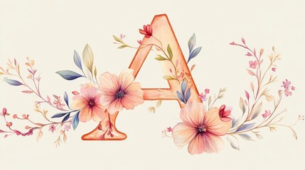 Fototapeta premium Pink Floral Alphabet with Blossoming Flowers