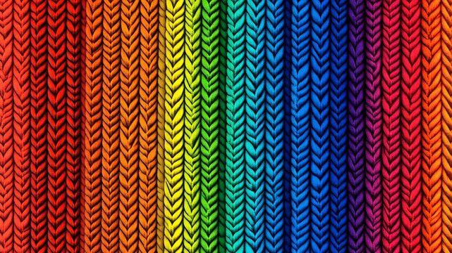 Colorful braided cords arranged in a vibrant spectrum from red to purple with intricate patterns