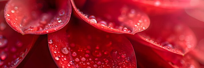 Close-Up of Bright Red Flower with Water Droplets Under Sunlight, Highlighting Petal Texture and Natural Beauty