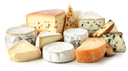 Assorted cheeses arranged artistically.