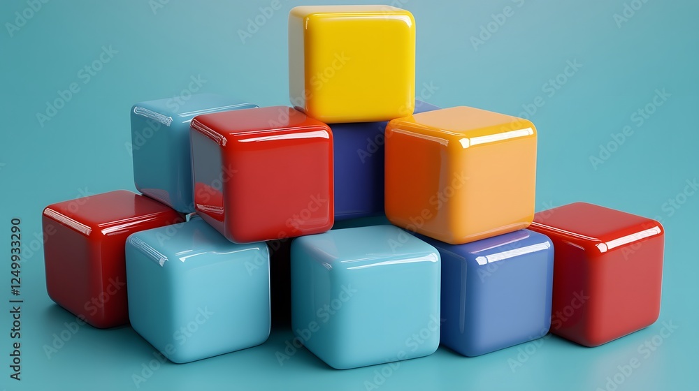 Aufkleber isometric cubes arranged in a playful stack bright colorful cubes on a blue background for creative 