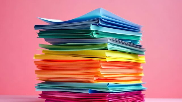 stack of documents ready for filing, vibrant and systematic work preparation