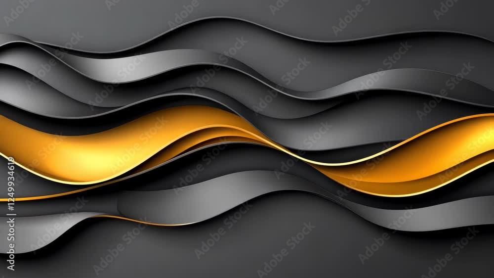 Poster flowing waves of gold and black create an elegant abstract design in modern art style