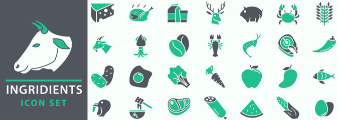 icon set about ingredients in vector illustration. farm icons. food icon set.