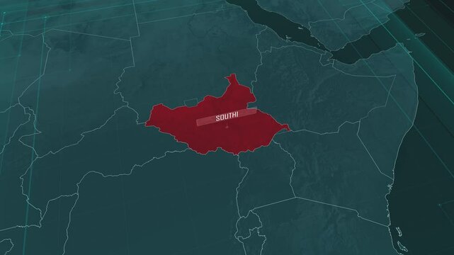 Zoom in to the map of South Sudan, with text and textless