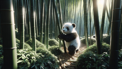 AI-generated. Baby Panda Playing in Bamboo Forest