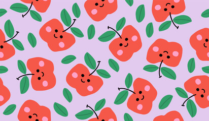 Cute apple fruits pattern background vector design