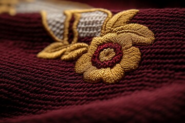 Fototapeta premium Close-up embroidered flower fabric texture detail