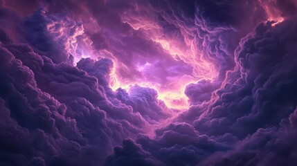Mystical Fantasy Sky with Vibrant Purple Cumulus Clouds and Ethereal Aesthetic for Dreamlike Backgrounds
