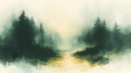 Fototapeta premium Misty Forest Path at Sunrise
