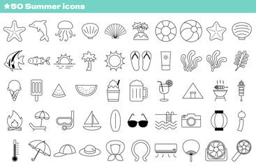 夏のシンプルアイコンベクターイラストセット 海 イルカ ヒトデ クラゲ エンゼルフィッシュ 貝 魚