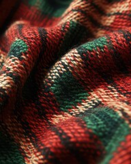 Rustic Plaid Fabric Background in Festive Red and Green with Subtle Woven Texture for Holiday Themes
