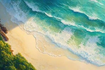 Spectacular Aerial Drone Shot of Pristine Beach with Turquoise Waters for Relaxation and Serenity Concepts