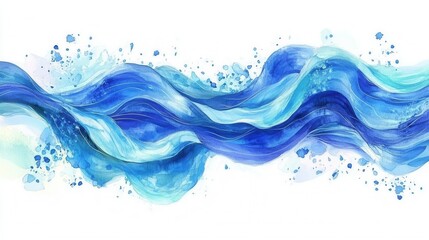 Abstract Watercolor River Background with Hand-Drawn Waves and Splashes