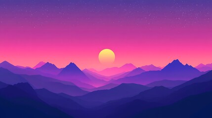 Fototapeta premium Vibrant Sunset Over Silhouetted Mountain Ranges