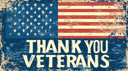 Patriotic Tribute: American Flag with Grunge Texture and Thank You Veterans Message