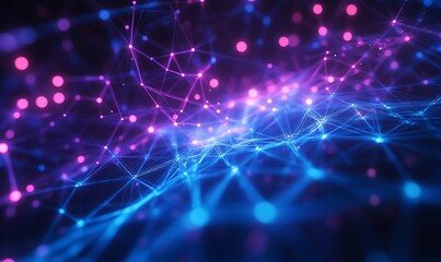 Obraz premium Abstract futuristic network glowing with connected dots and geometric lines