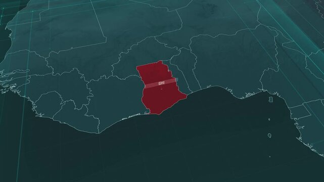 Zoom in to the map of Ghana, with text and textless
