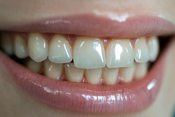Perfectly white teeth with glossy lips showcasing a radiant, healthy smile