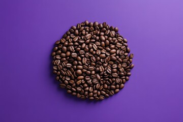 Pile of coffee beans on vibrant purple background