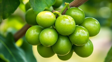 Vibrant Green Grapes Hanging on the Vine