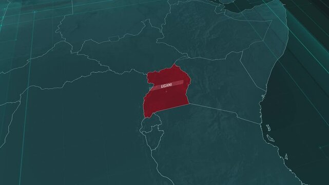 Zoom in to the map of Uganda, with text and textless