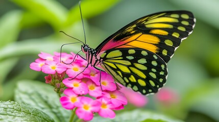 Fototapeta premium Vibrant Butterfly on Pink Flowers