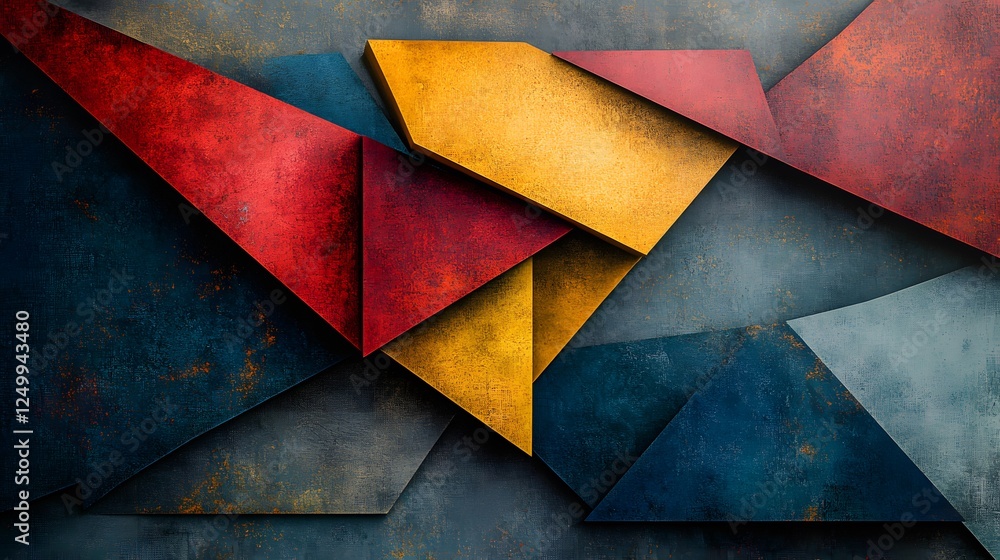 Poster geometric abstraction a bold composition of colore featuring vibrant triangles and shapes in strikin