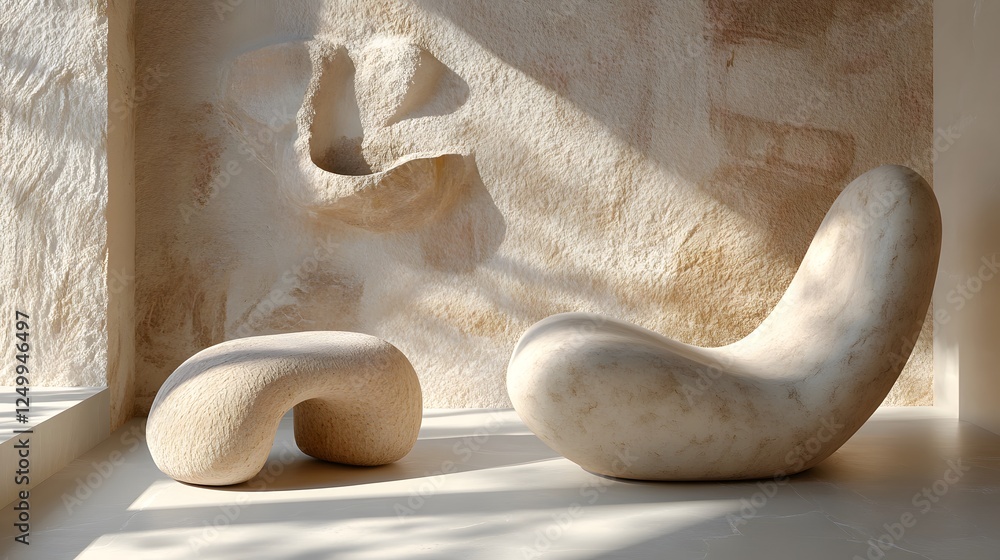 Poster elegant shapes smooth rounded objects on a clean surface showcasing a modern sculpture of a chair an
