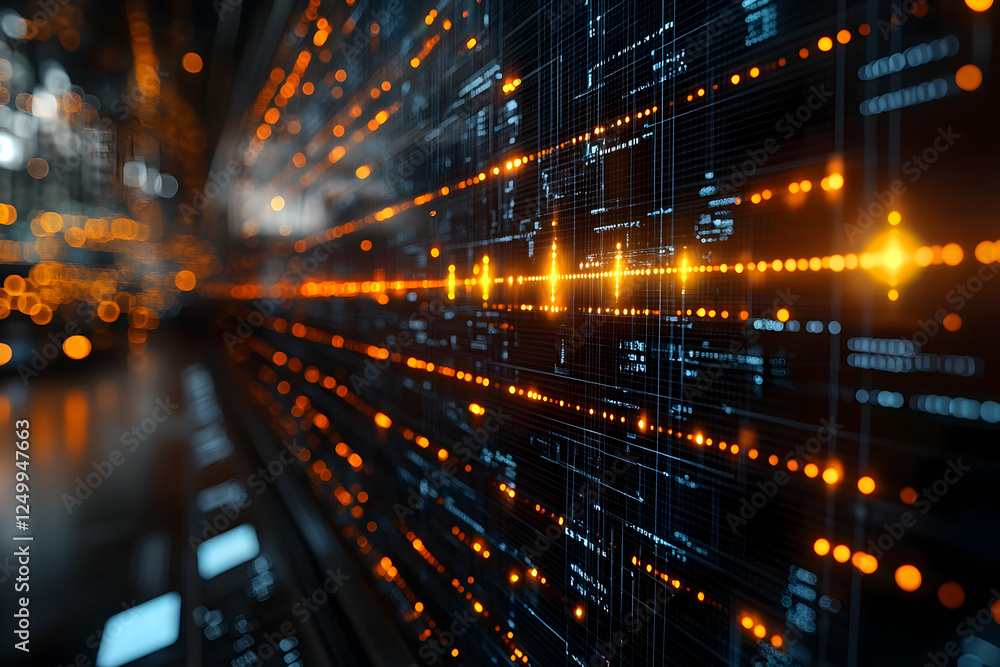 Poster abstract glowing data stream tunnel