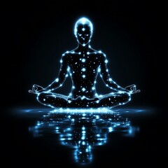 Glowing Yoga Pose, Water Reflection, Night, Meditation, Spirituality