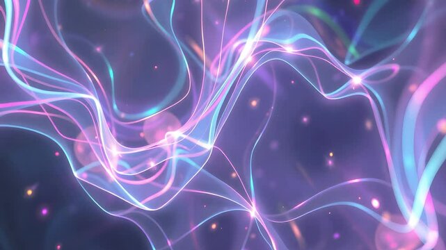 Iridescent Flow Waves, Abstract Energy Animation, Magical Shimmer Background. Minimalist holographic abstract motion backdrop. Fluid holo background with waves. Animation of flowing, iridescent shapes