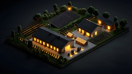 A Stunning Hybrid Renewable Farm Showcasing Solar and Wind Energy Amid Lush Nature and Charm. Peak Energy, Generation, Optimization Concept