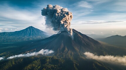 Obraz premium Majestic Volcano Eruption: A Breathtaking Aerial View of a Volcanic Landscape
