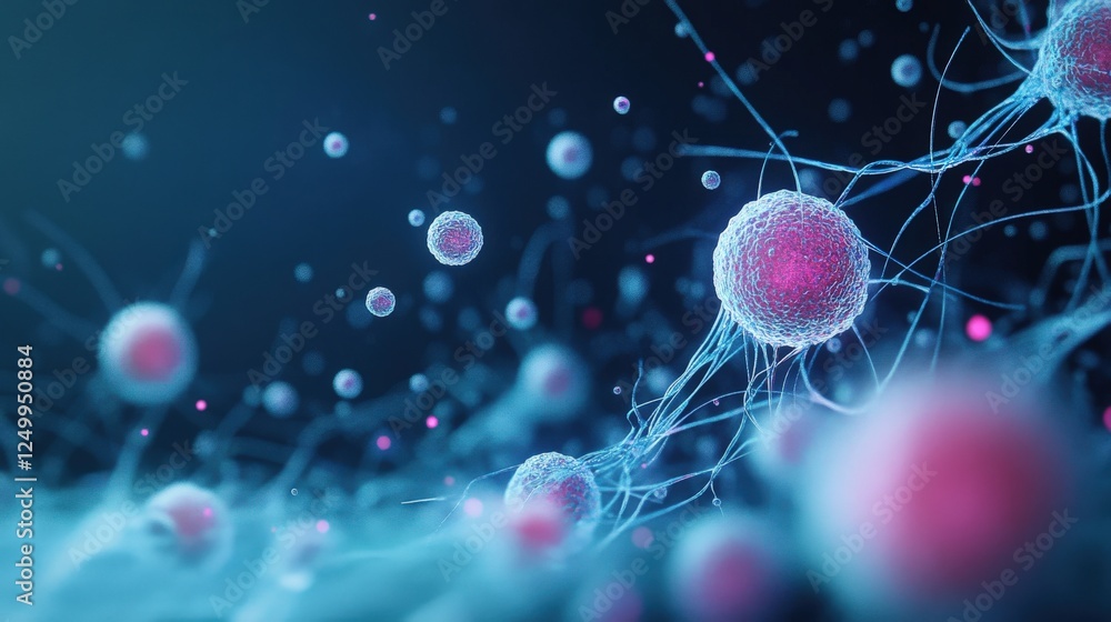 Poster colorful cell structures in a fluid environment with depth of field