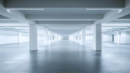 Modern spacious parking garage with clean lines and abundant natural light