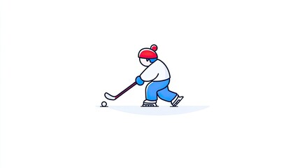 Cartoon character playing ice hockey on a snowy surface, showcasing action and winter fun