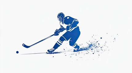Dynamic ice hockey player in action, skillfully skating and shooting a puck on a rink