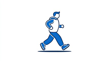 A blue and white illustration of a person jogging in a dynamic pose on a plain background