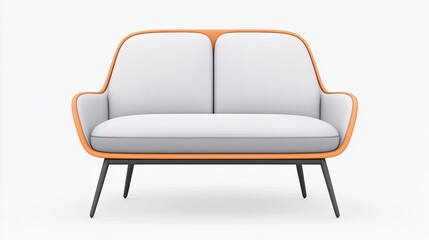 Modern two-seater sofa with orange accents, minimalist design, set against a clean white background